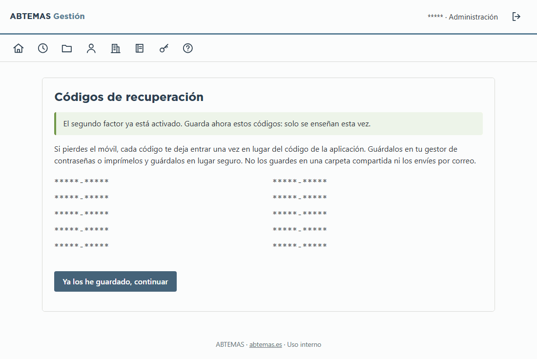 Códigos de recuperación